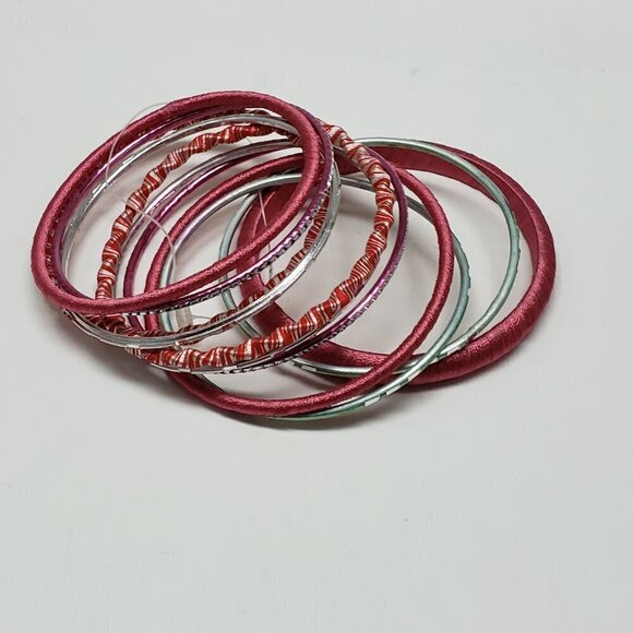 Women's Stunning Set of 11 Dainty Silver tone Colorful Bangle Bracelets, size 8" - Picture 4 of 9